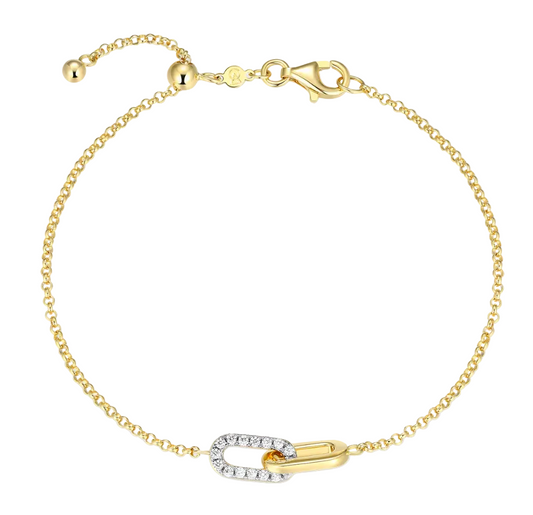 Twin Paperclip Pendant Bolo Bracelet in 14K Yellow Gold Plated Sterling Silver