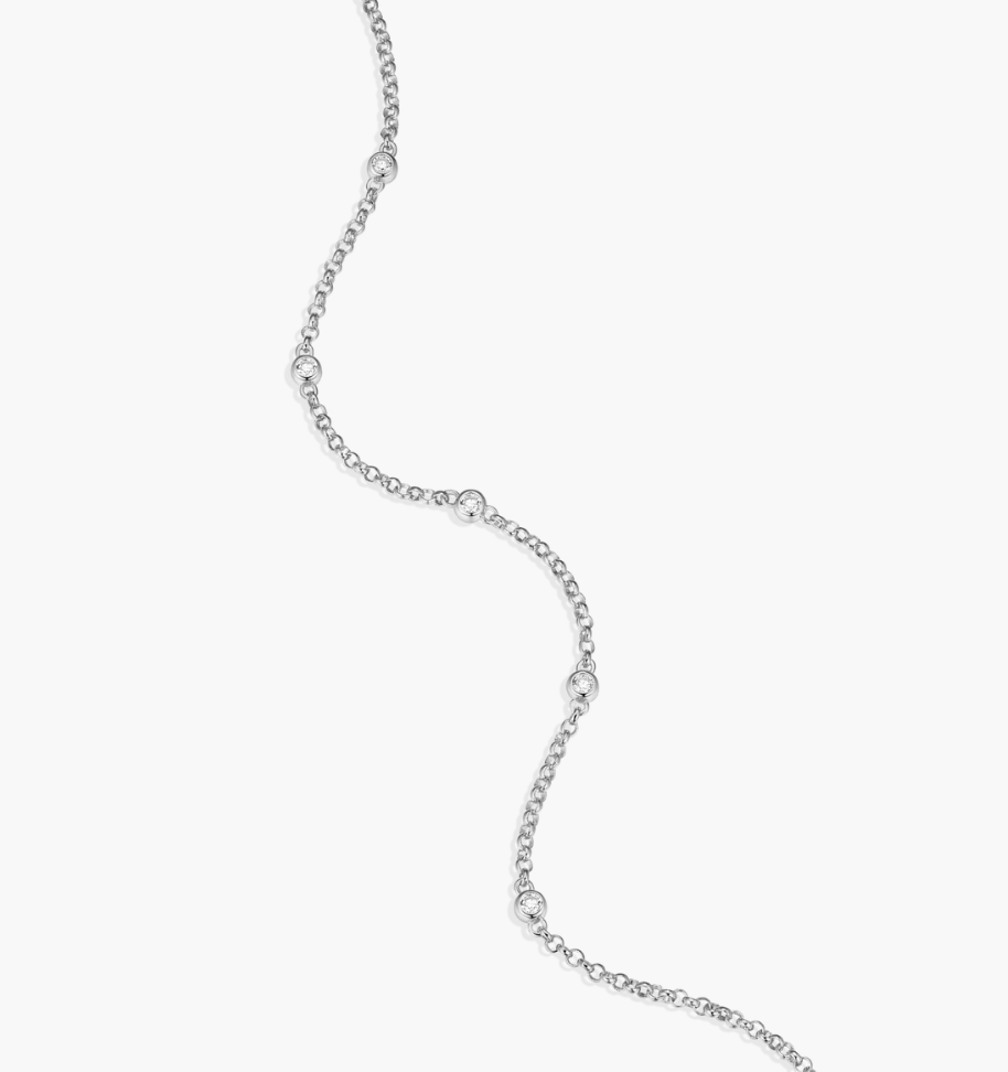 Bezel Station Bolo Bracelet in Rhodium Plated Sterling Silver