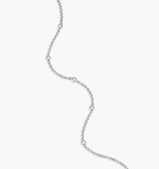 Bezel Station Bolo Bracelet in Rhodium Plated Sterling Silver