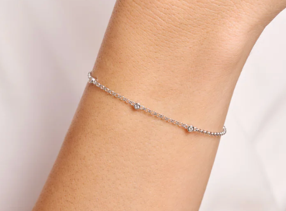 Bezel Station Bolo Bracelet in Rhodium Plated Sterling Silver