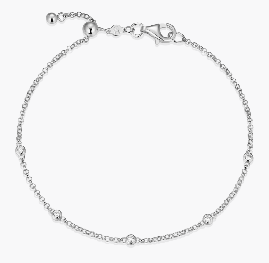 Bezel Station Bolo Bracelet in Rhodium Plated Sterling Silver