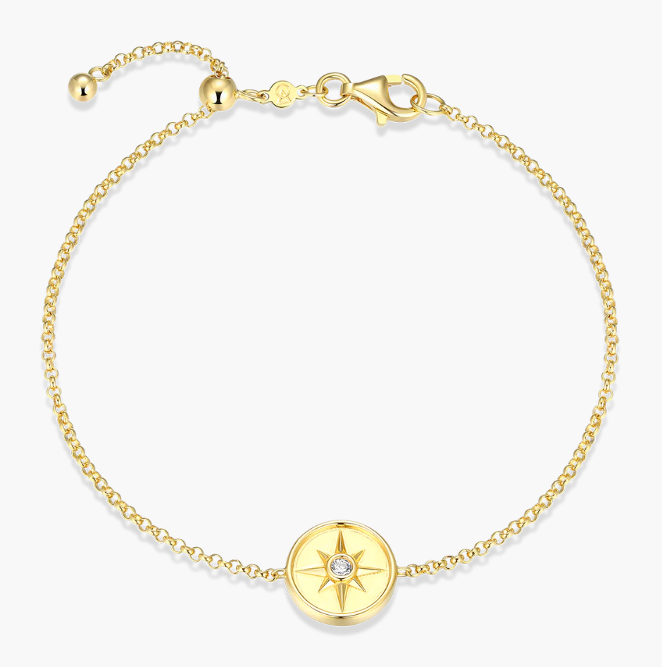North Star Medallion Bolo Bracelet in 14K Yellow Gold-Plated Sterling Silver