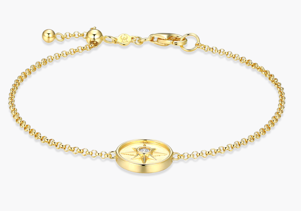 North Star Medallion Bolo Bracelet in 14K Yellow Gold-Plated Sterling Silver