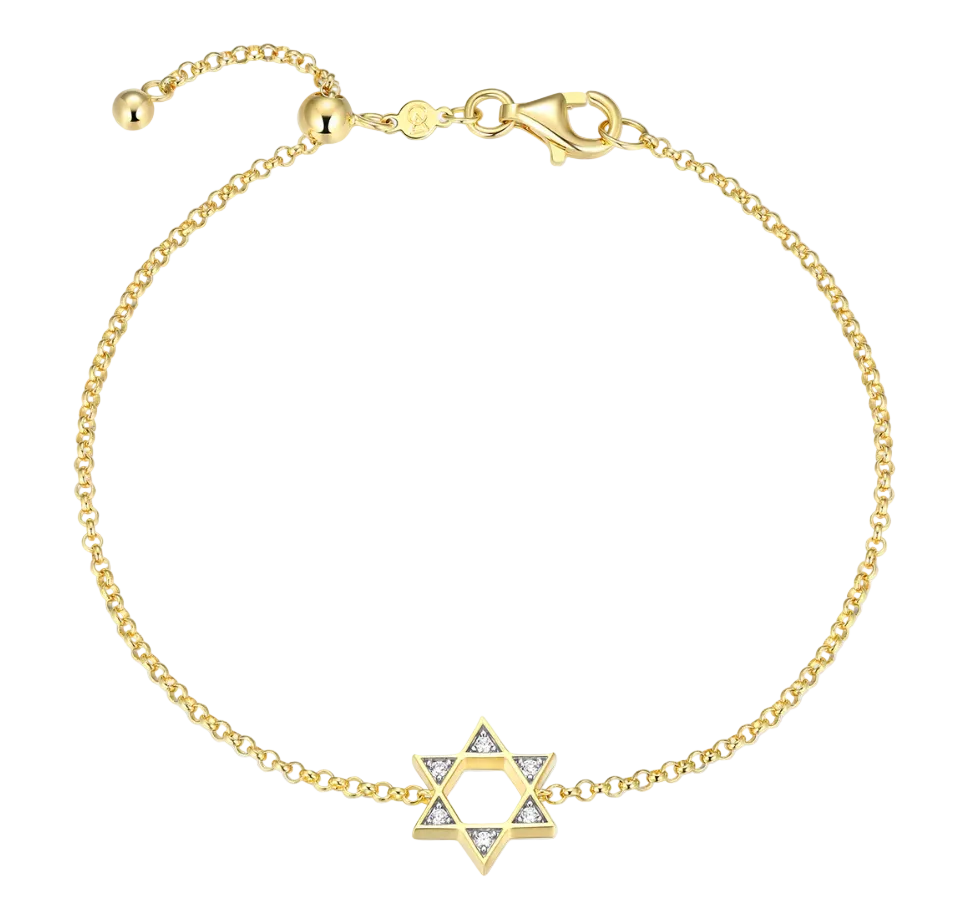 Star of David Bolo Bracelet in 14K Yellow Gold-Plated Sterling Silver