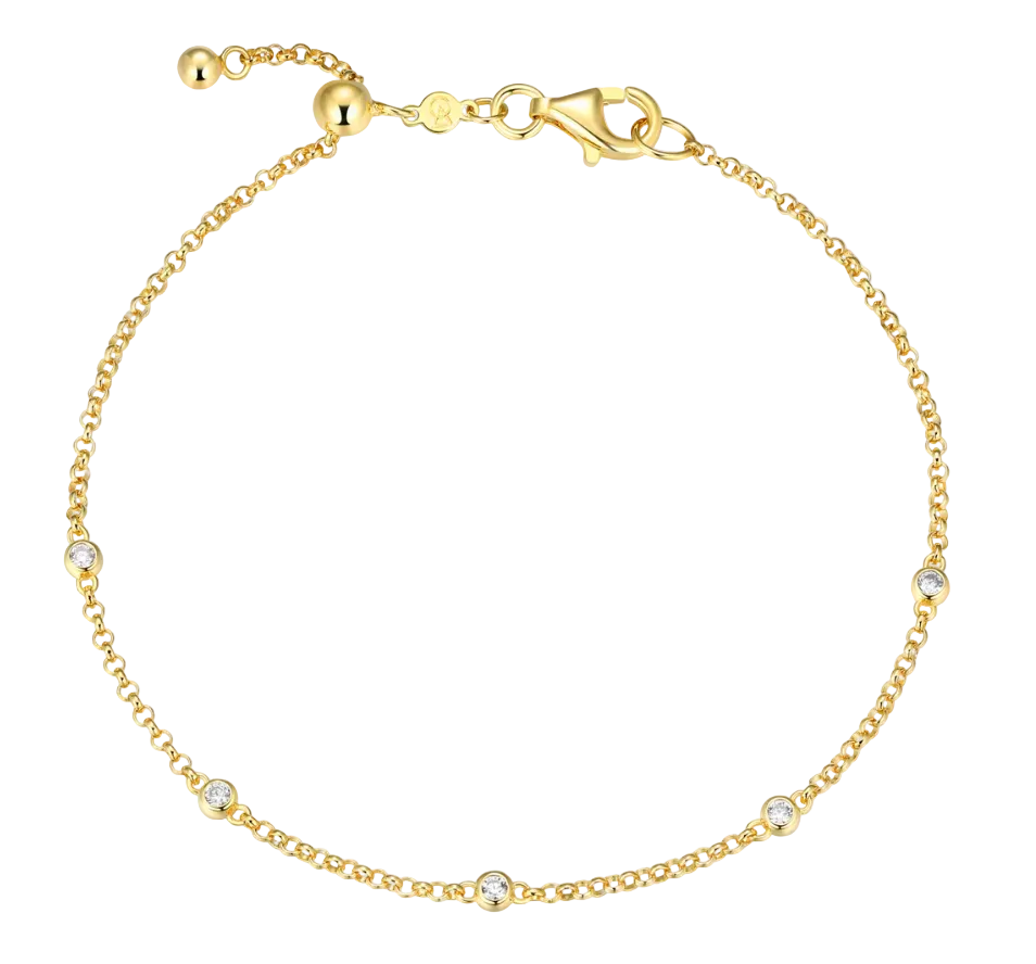 Bezel Station Bolo Bracelet in 14K Yellow Gold Plated Sterling Silver