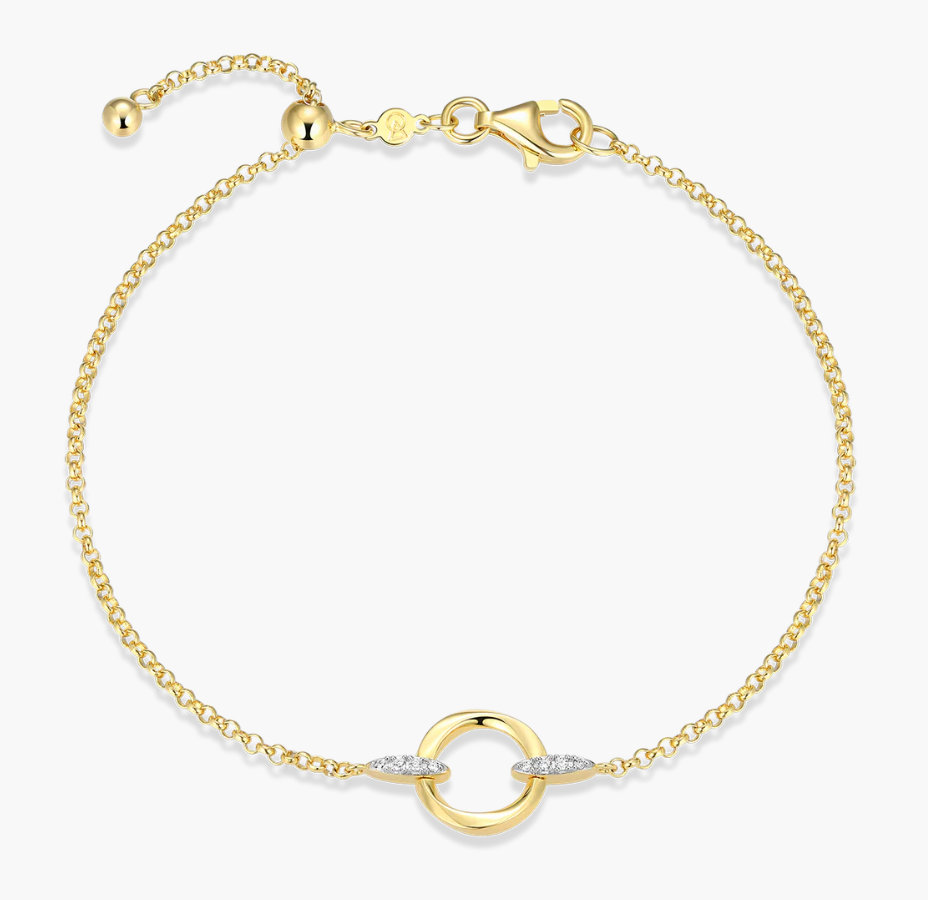 Knife Edge Circle Link Bolo Bracelet in 14K Gold & Rhodium Plated Sterling Silver