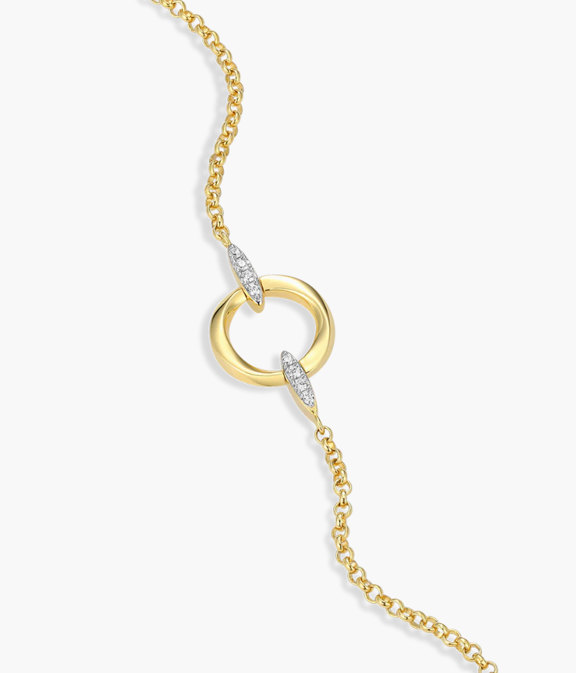 Knife Edge Circle Link Bolo Bracelet in 14K Gold & Rhodium Plated Sterling Silver