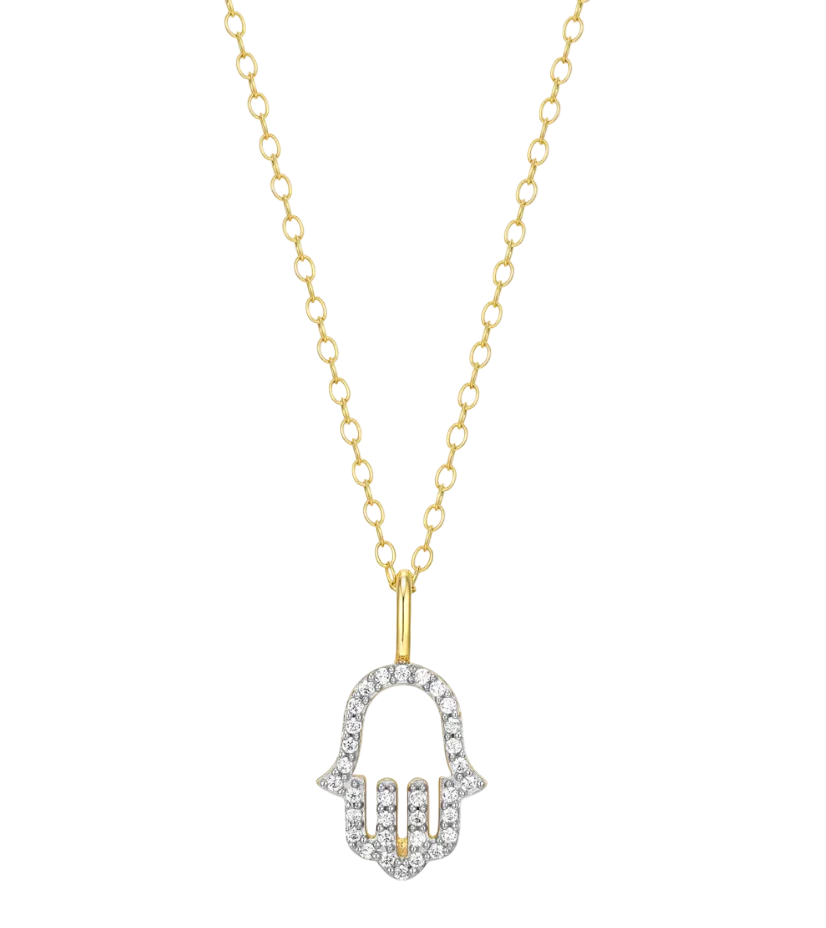 Hamsa Pendant Necklace in 14K Yellow Gold-Plated Sterling Silver