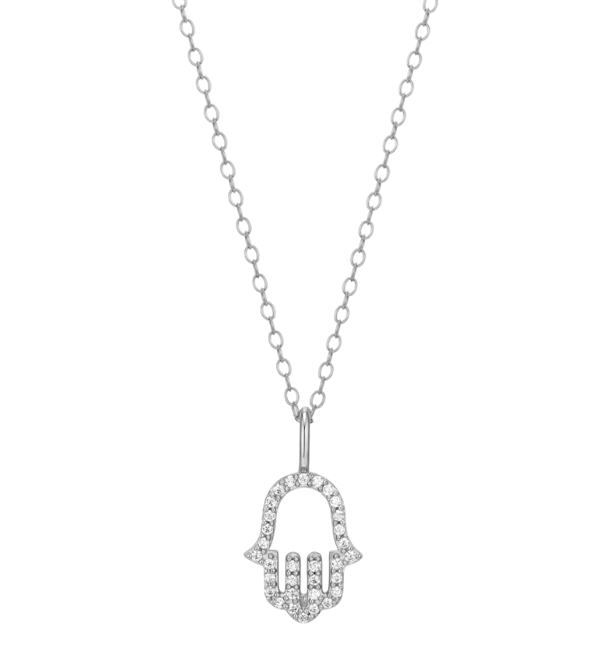 Hamsa Pendant Necklace in Rhodium-Plated Sterling Silver