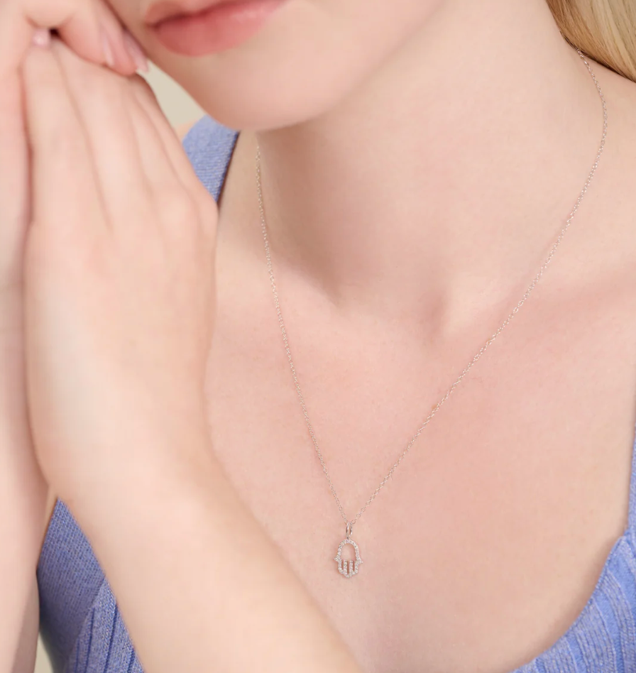 Hamsa Pendant Necklace in Rhodium-Plated Sterling Silver