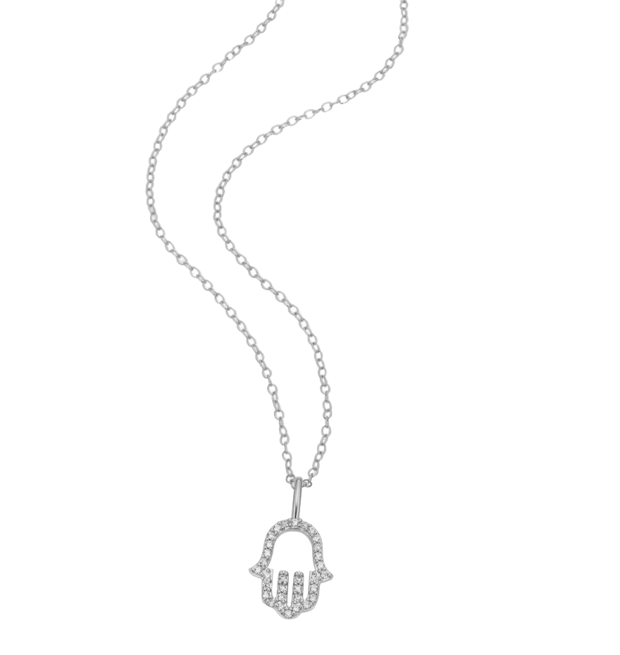 Hamsa Pendant Necklace in Rhodium-Plated Sterling Silver