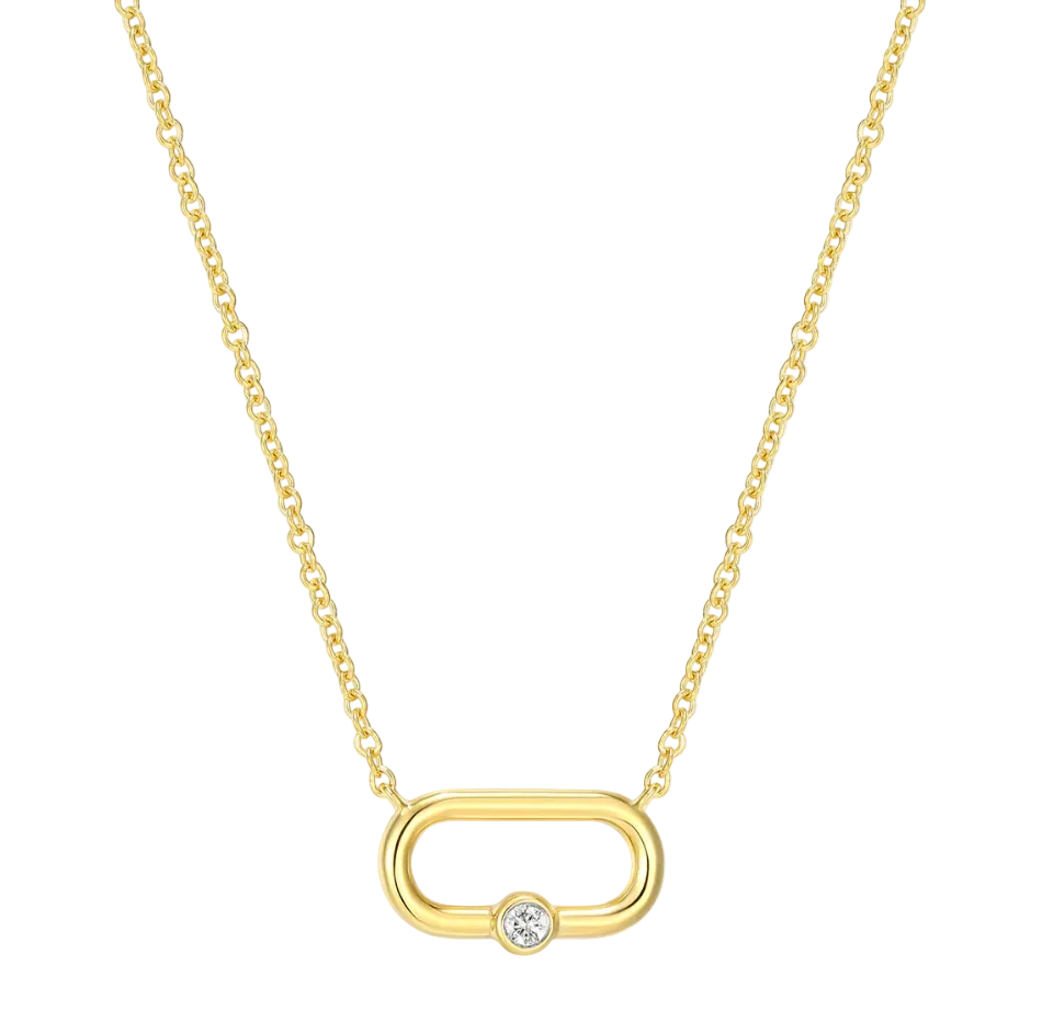 Paperclip & Pendant Necklace in 14K Yellow Gold-Plated Sterling Silver
