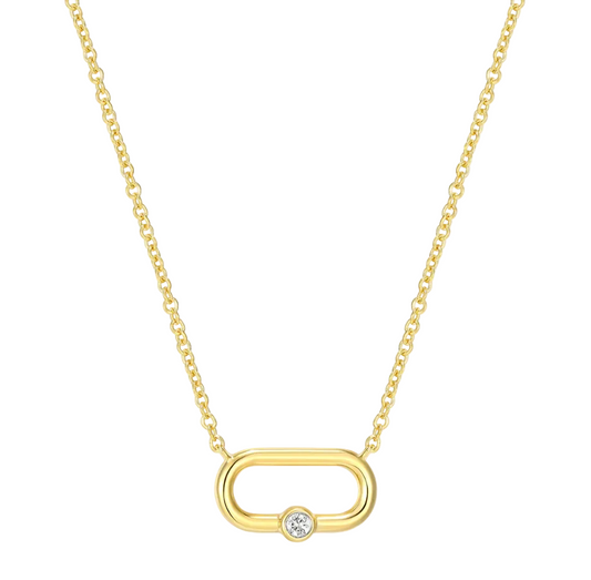Paperclip & Pendant Necklace in 14K Yellow Gold-Plated Sterling Silver