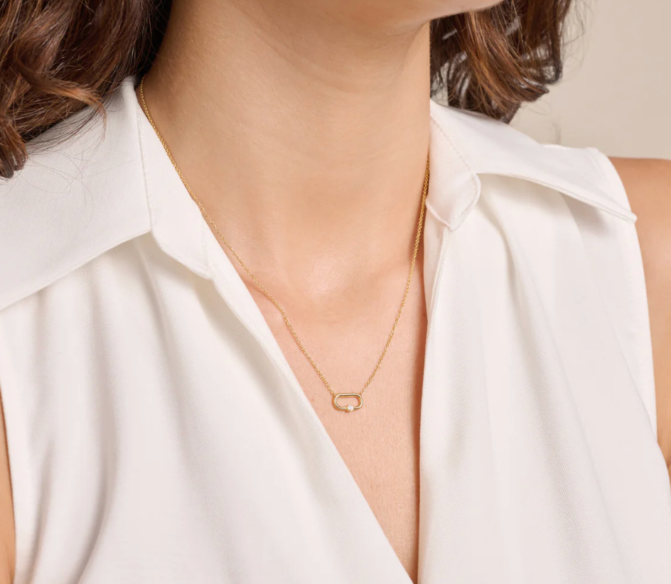 Paperclip & Pendant Necklace in 14K Yellow Gold-Plated Sterling Silver