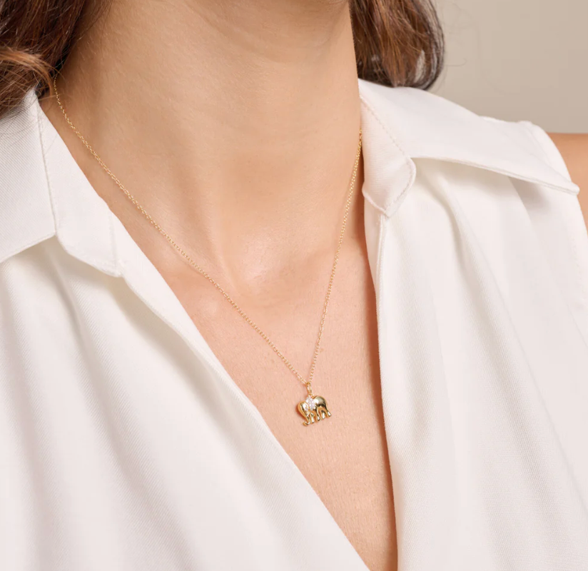 Elephant Pendant Necklace in 14K Yellow Gold-Plated Sterling Silver
