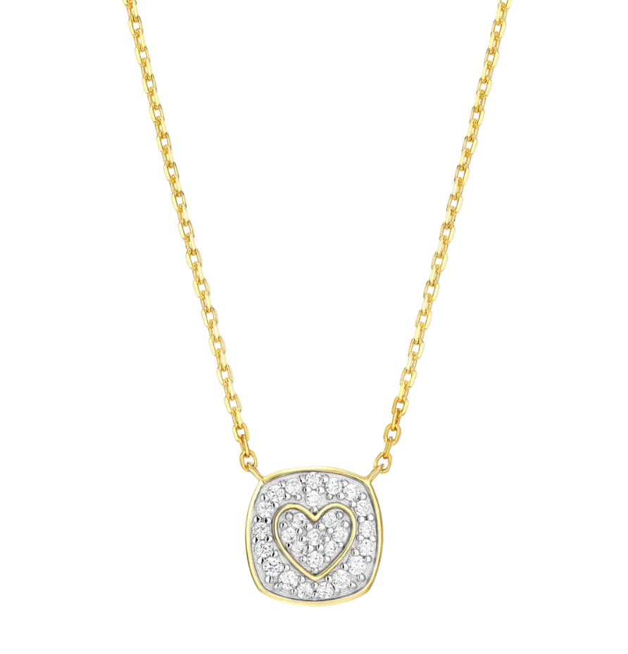 Heart Emblem Cushion Necklace in 14K Yellow Gold-Plated Sterling Silver