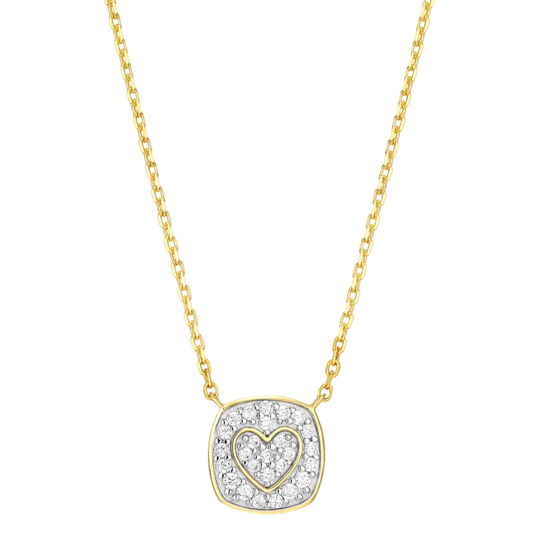 Heart Emblem Cushion Necklace in 14K Yellow Gold-Plated Sterling Silver