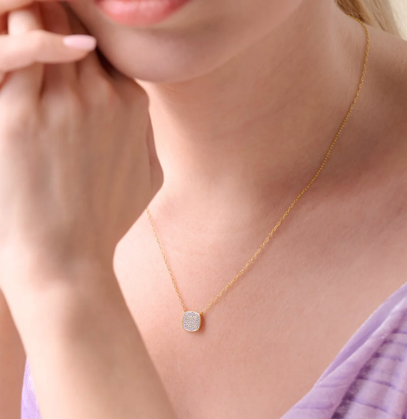 Heart Emblem Cushion Necklace in 14K Yellow Gold-Plated Sterling Silver