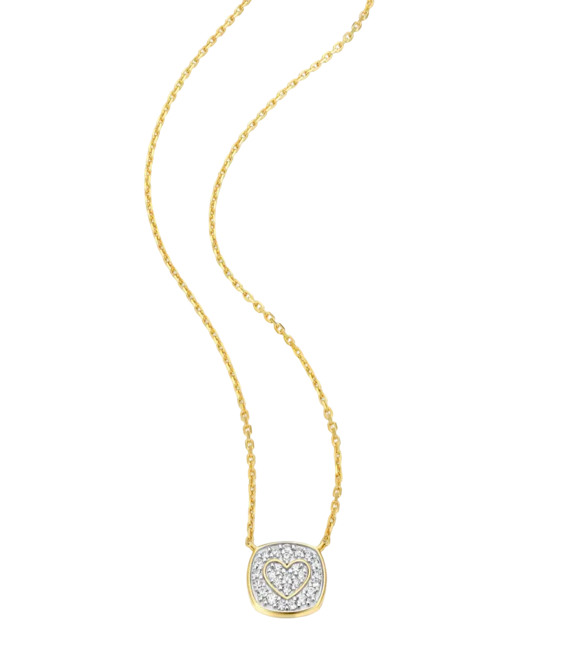 Heart Emblem Cushion Necklace in 14K Yellow Gold-Plated Sterling Silver