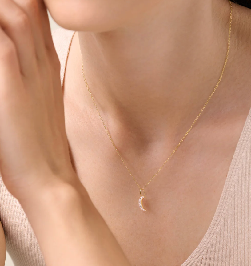 Crescent Pendant Necklace in 14K Yellow Gold Plated Sterling Silver