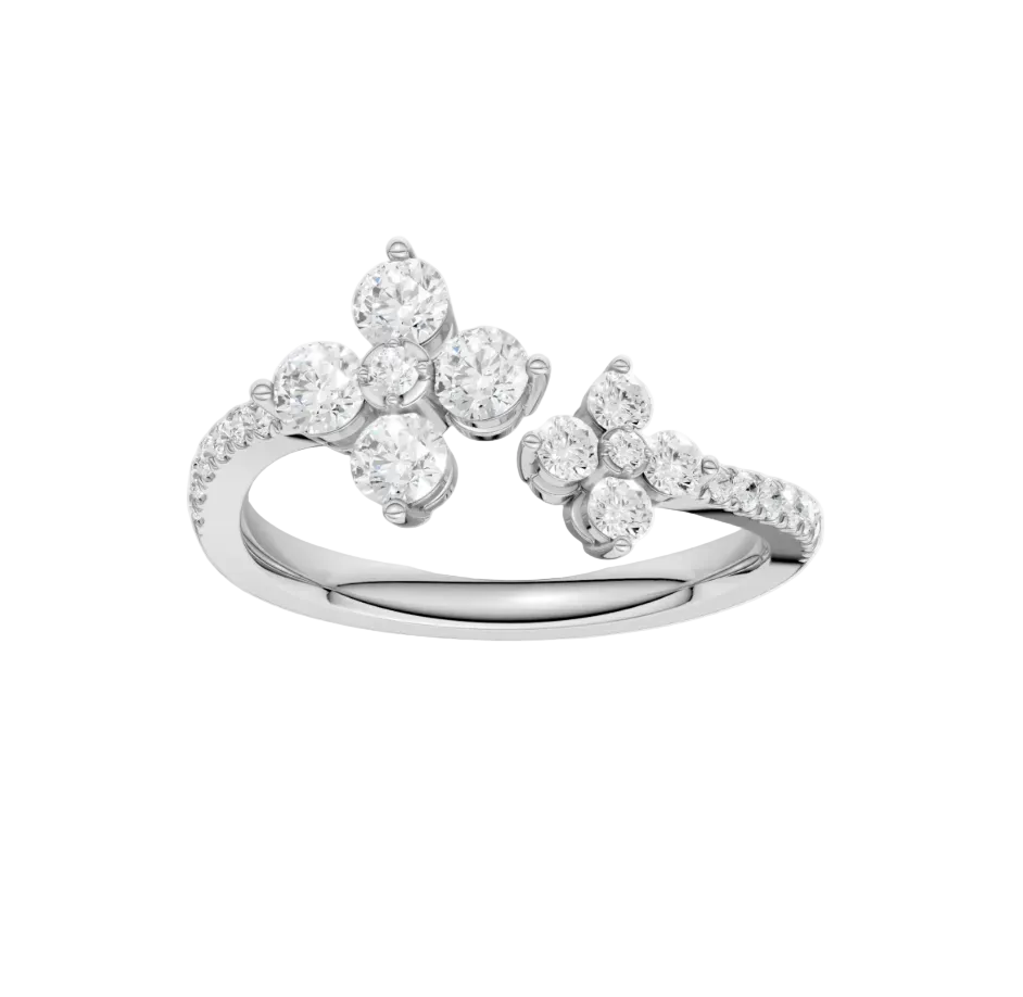 Flower Petals Diamond Cuff Ring (Round)