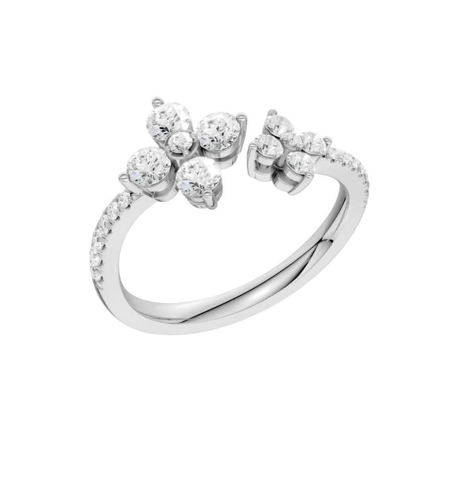 Flower Petals Diamond Cuff Ring (Round)