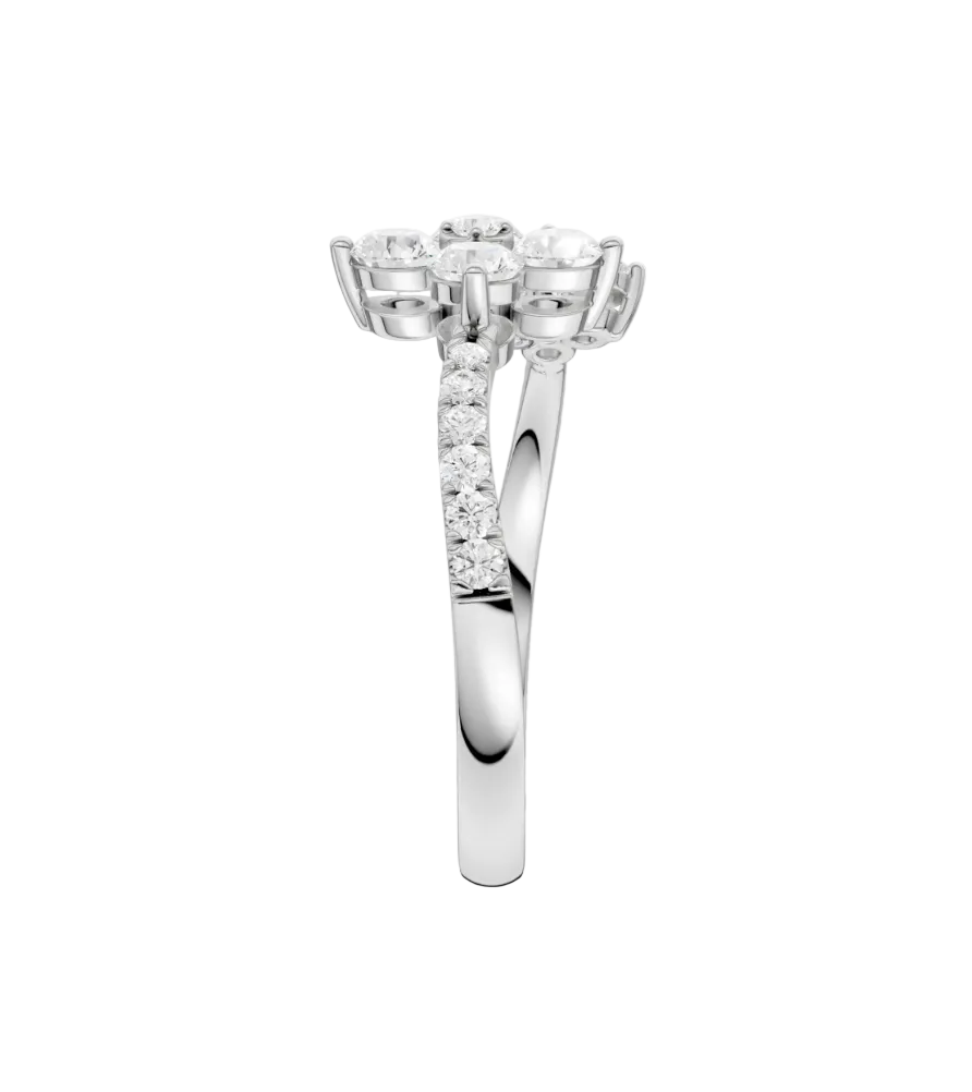 Flower Petals Diamond Cuff Ring (Round)