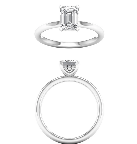 Hidden Halo Plain Shank Engagement Ring (Emerald)