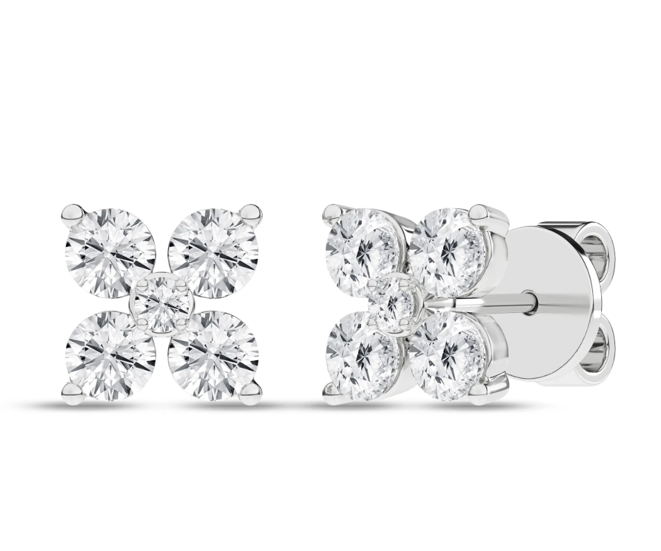 Flower Petals Stud Earrings (Round) White