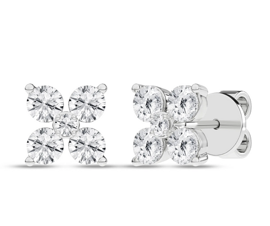 Flower Petals Stud Earrings (Round) White
