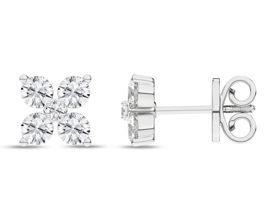 Flower Petals Stud Earrings (Round) White