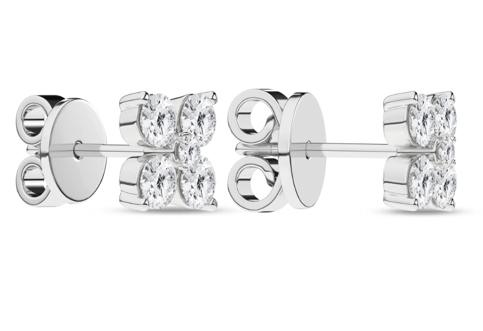 Flower Petals Stud Earrings (Round) White