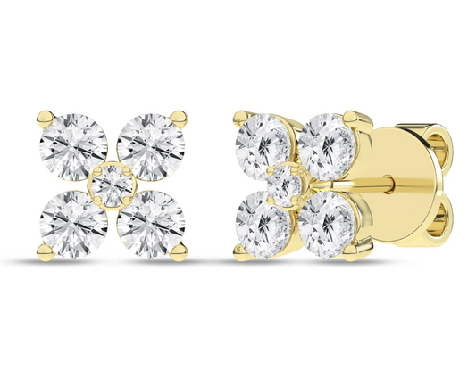 Flower Petals Stud Earrings (Round) Yellow