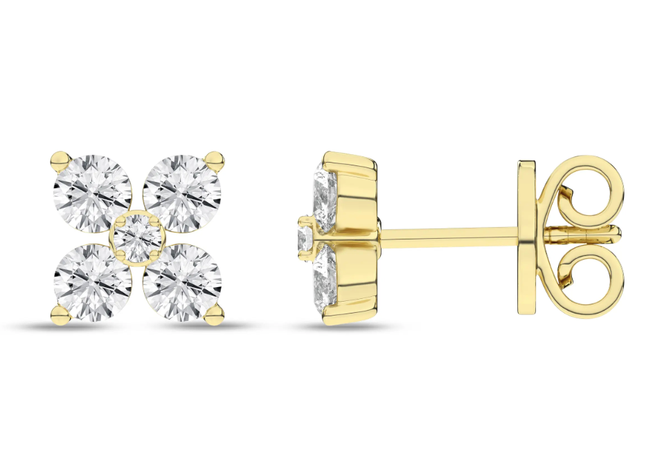 Flower Petals Stud Earrings (Round) Yellow