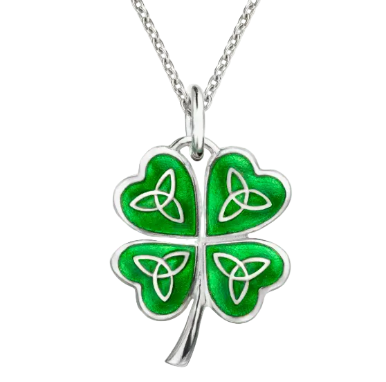Green Cloverleaf Celtic Cross Necklace