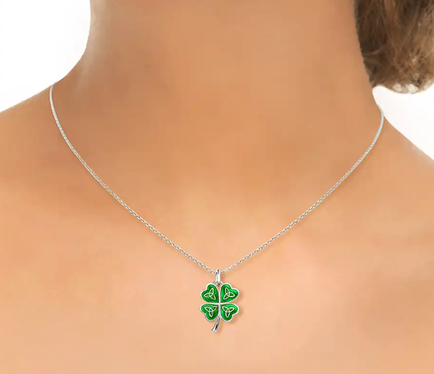 Green Cloverleaf Celtic Cross Necklace