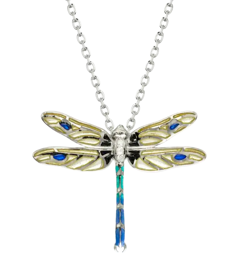 Yellow Plique-A-Jour Dragonfly Necklace With White Sapphire