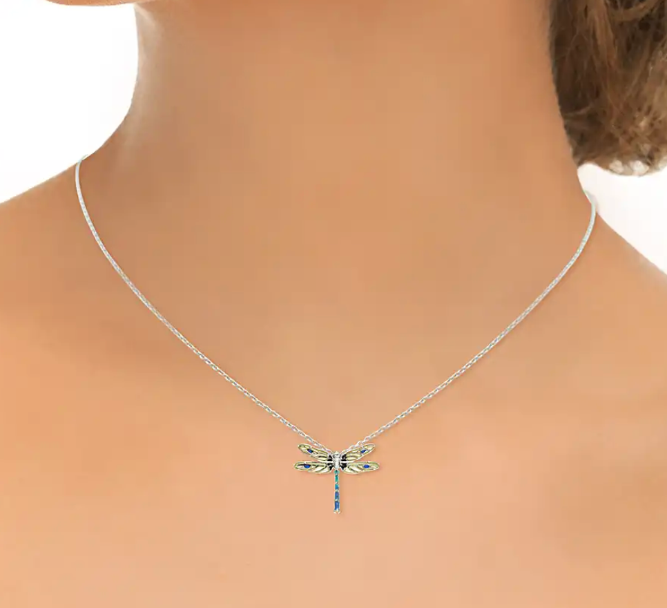 Yellow Plique-A-Jour Dragonfly Necklace With White Sapphire