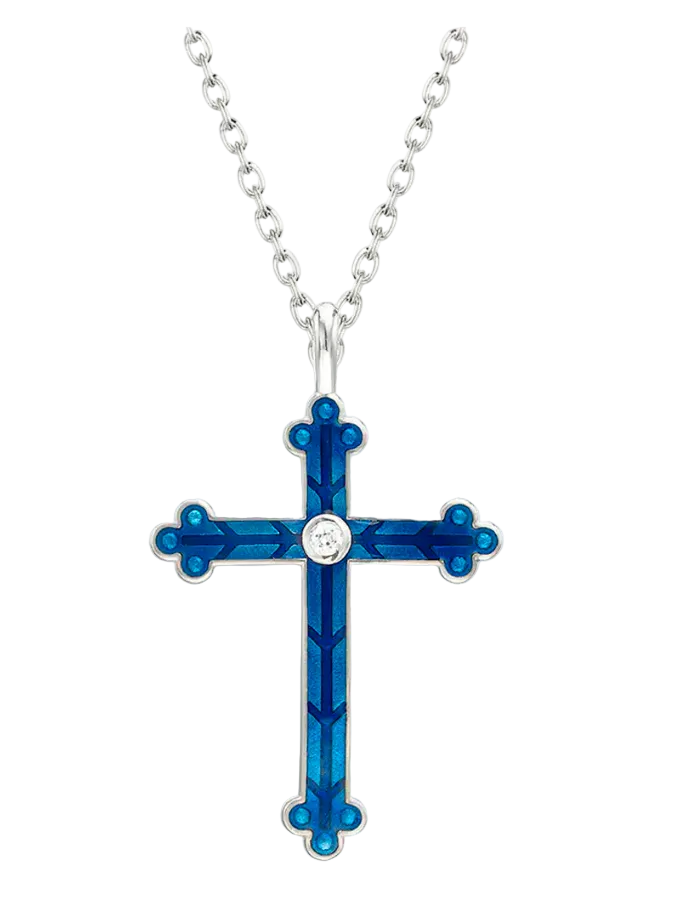 Blue Cross Necklace With White Sapphire