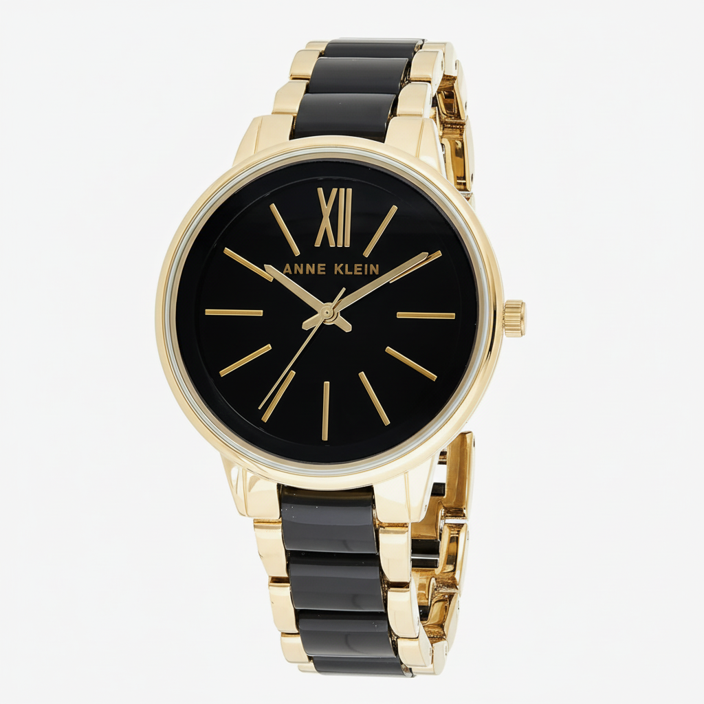 Anne Klein Black & Rose Gold-Tone Watch