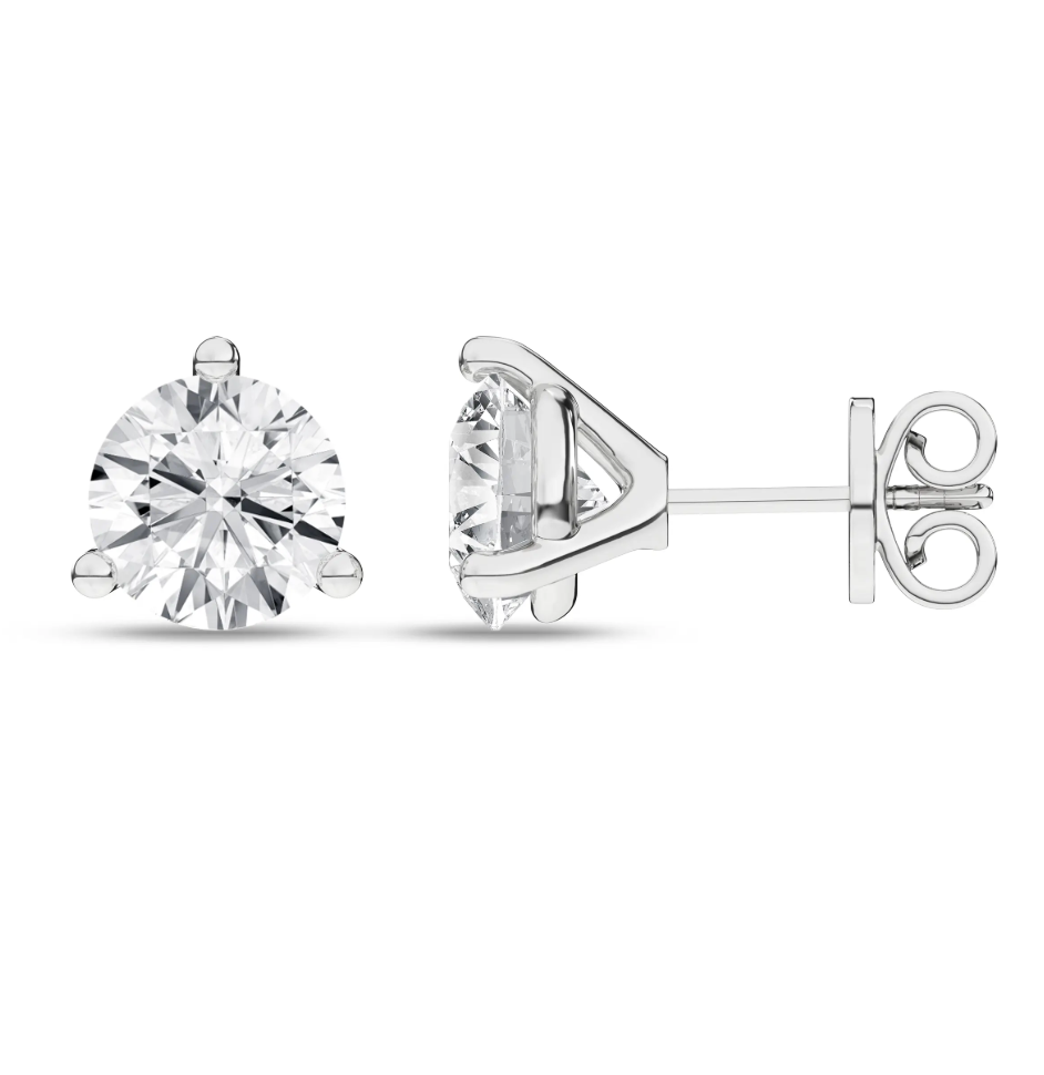 3-Prong Martini Solitaire Stud Earrings (Round)