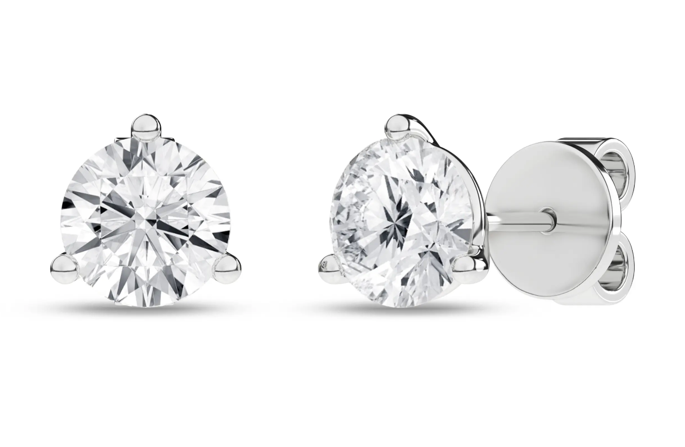 3-Prong Martini Solitaire Stud Earrings (Round) 2.02 Carats