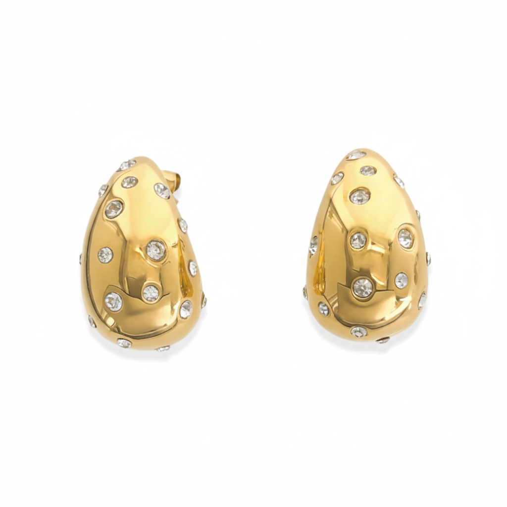 Gold Water Resistant Earrings With Zirconia Stones