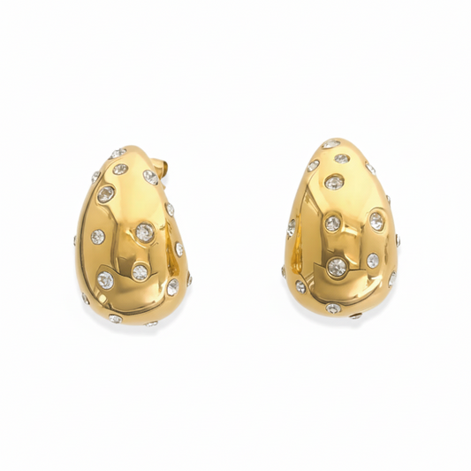 Gold Water Resistant Earrings With Zirconia Stones