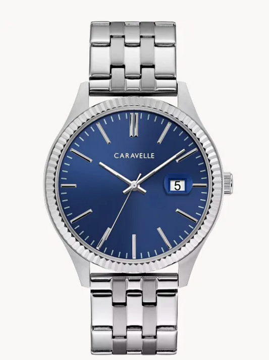 Men's Silver-Tone Watch With Blue Dial
