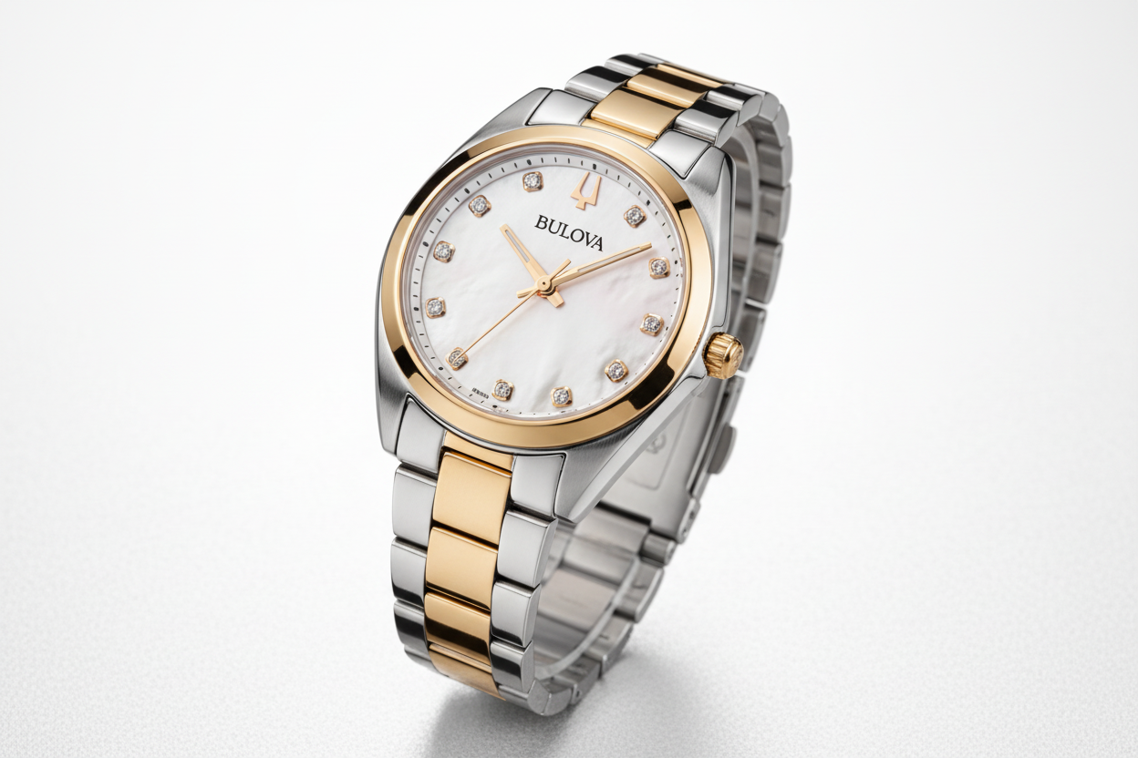 Bulova Surveyor Diamond White Dial Rose Gold Women's Quartz Watch