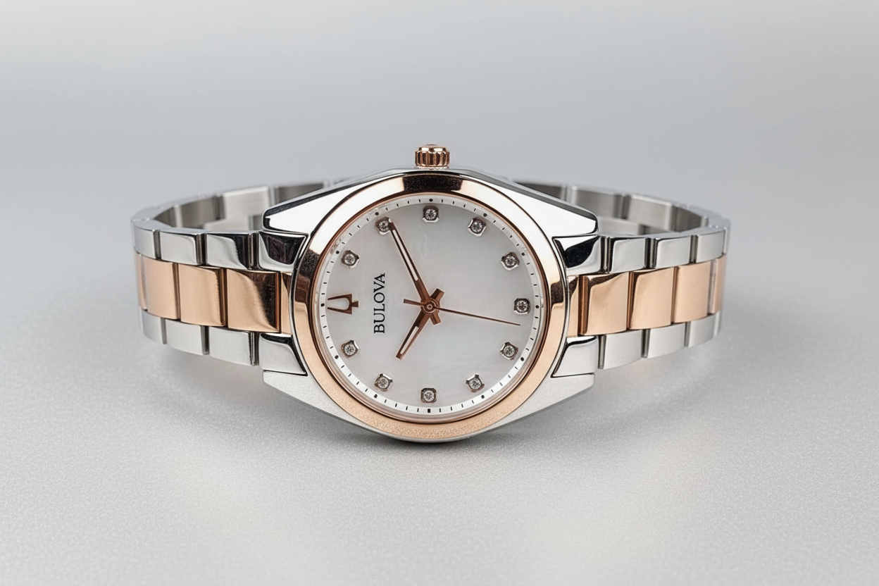 Bulova Surveyor Diamond White Dial Rose Gold Women's Quartz Watch