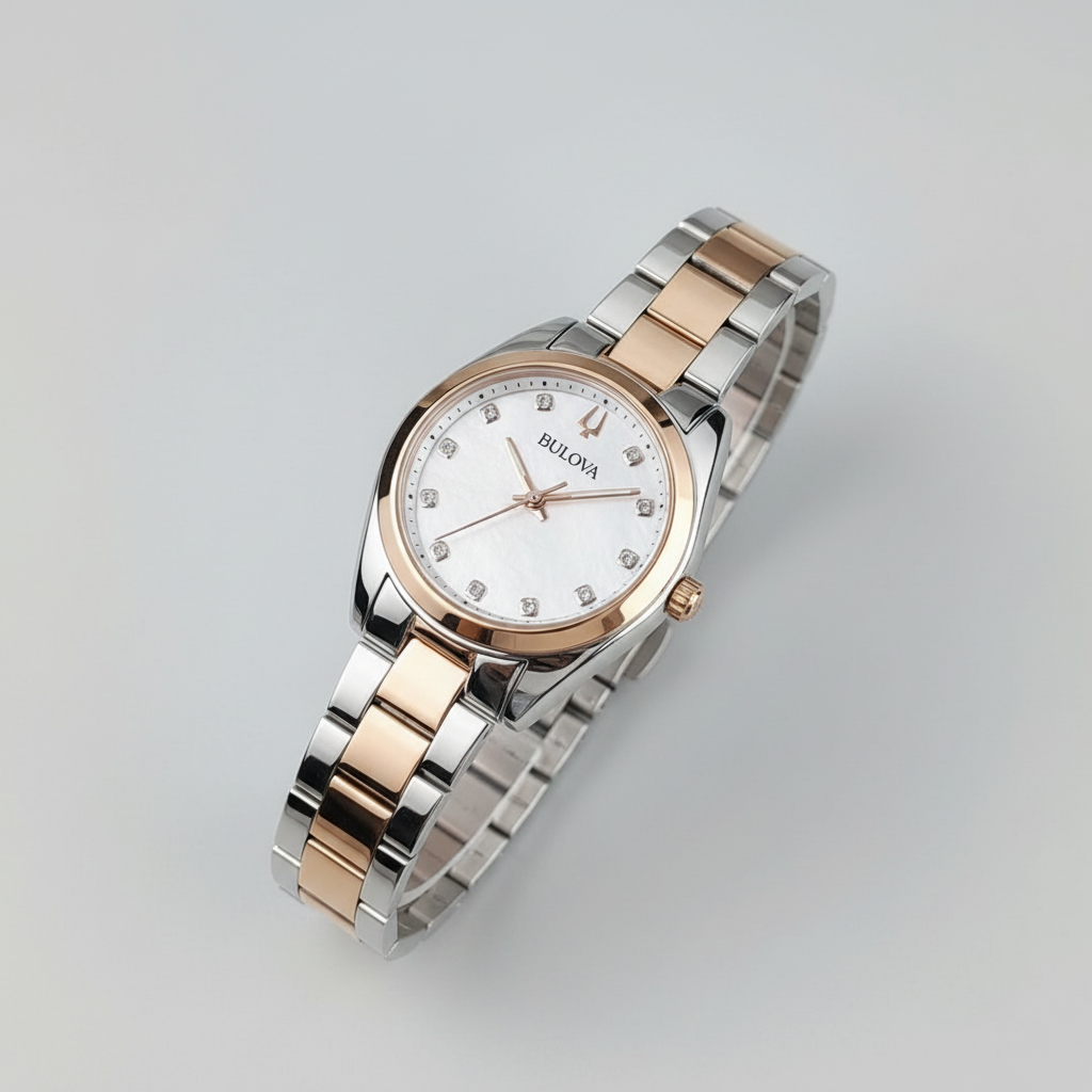 Bulova Surveyor Diamond White Dial Rose Gold Women's Quartz Watch