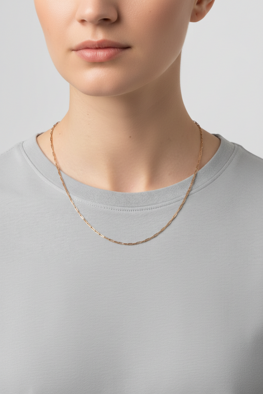 18KG Vermeil Sterling Silver 16" Beveled Edge Paperclip Necklace