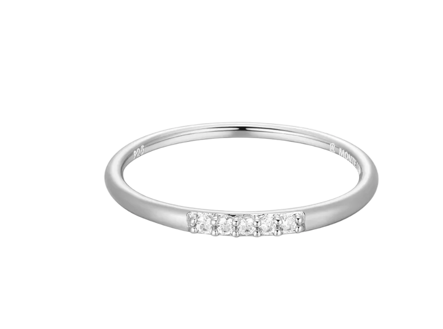 Diamond Line Stackable Ring in Rhodium Plated Sterling Silver